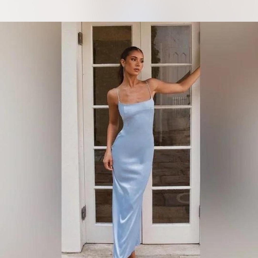 Peppermayo Light Blue Silk Maxi Dress